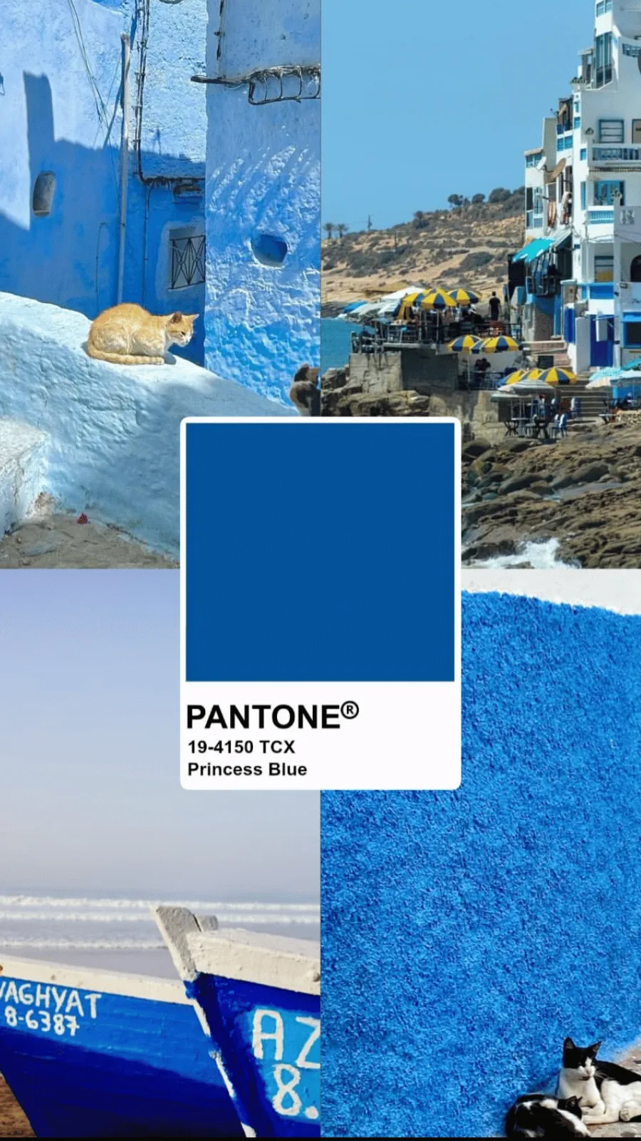 Planche d'ambiance bleue : palette, matières et références visuelles