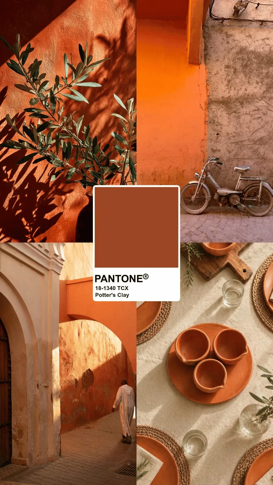 Planche d'ambiance ocre : palette, matières et références visuelles