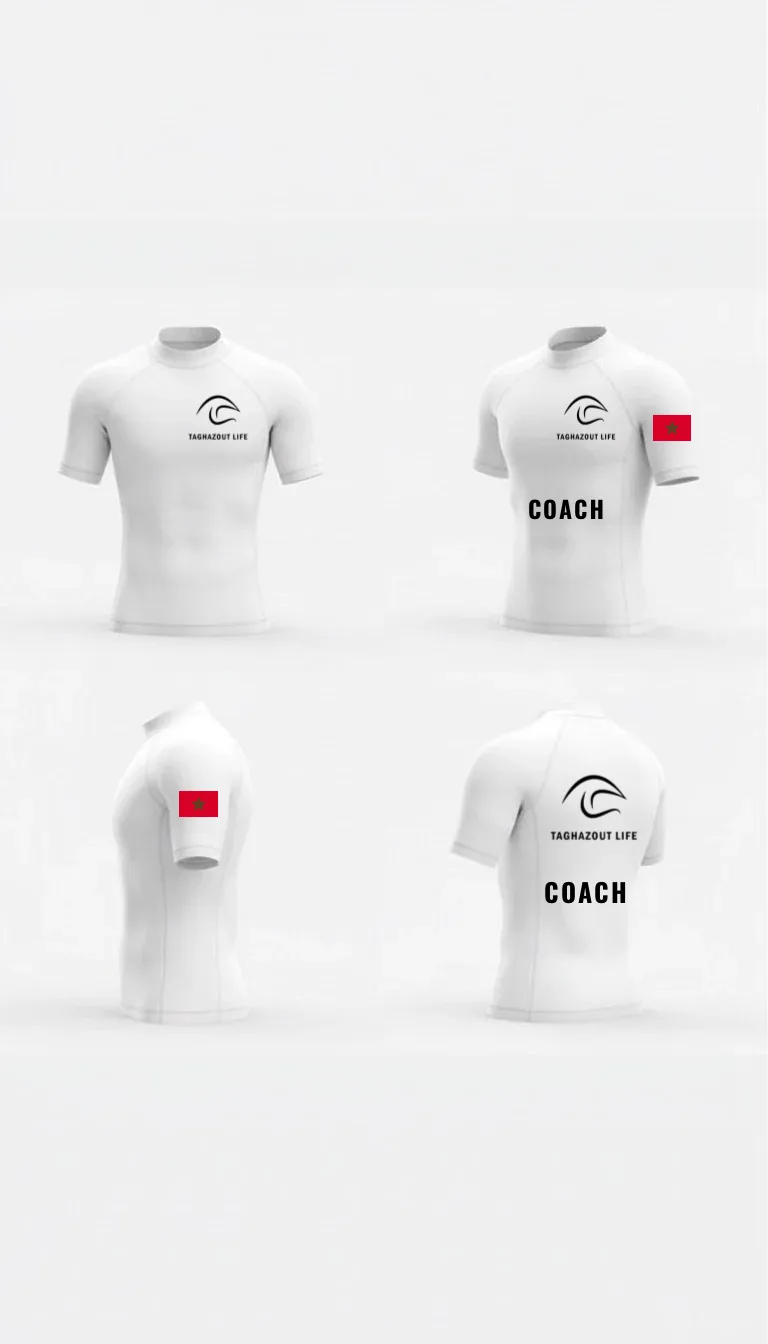 Maquettes de lycras blancs pour les moniteurs d'un surf camp